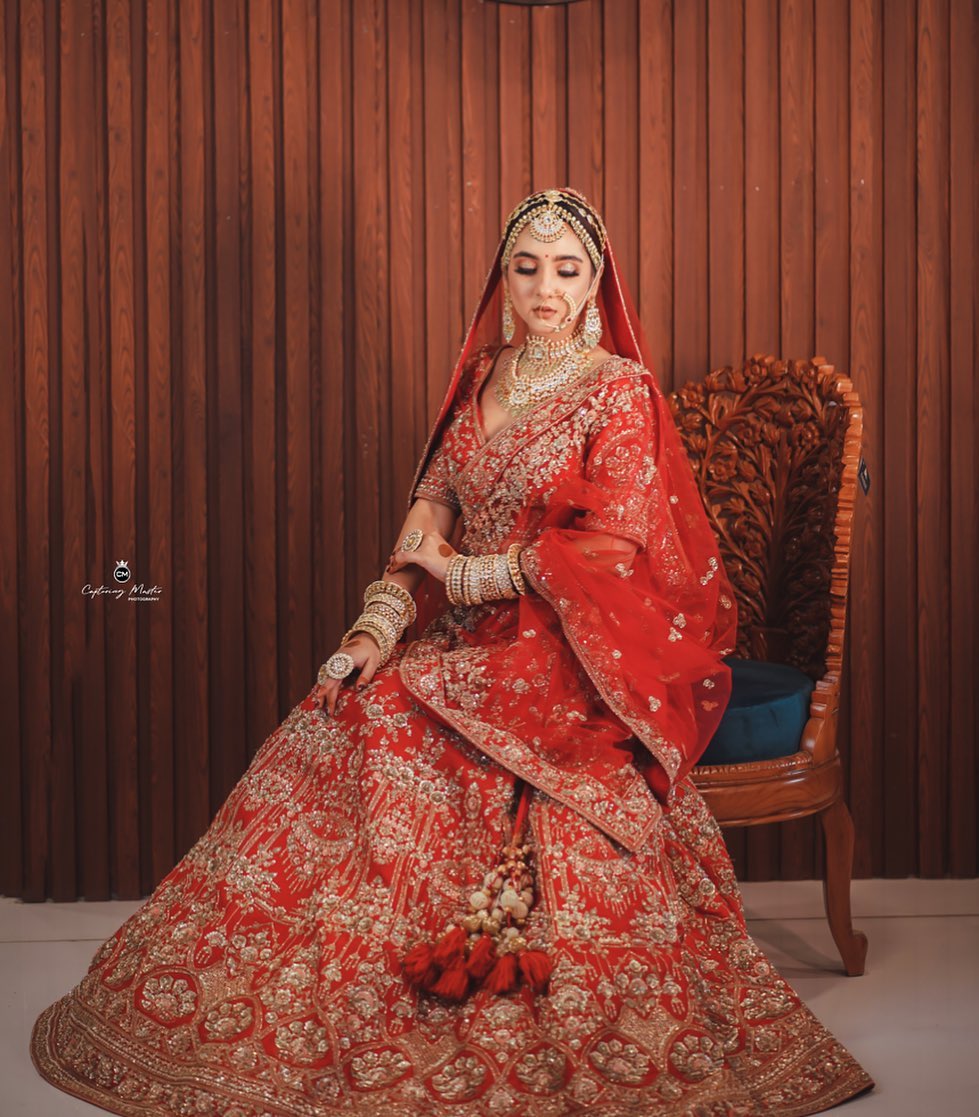 Red Raw Silk Embroidered Sequins Lehenga Set For Women