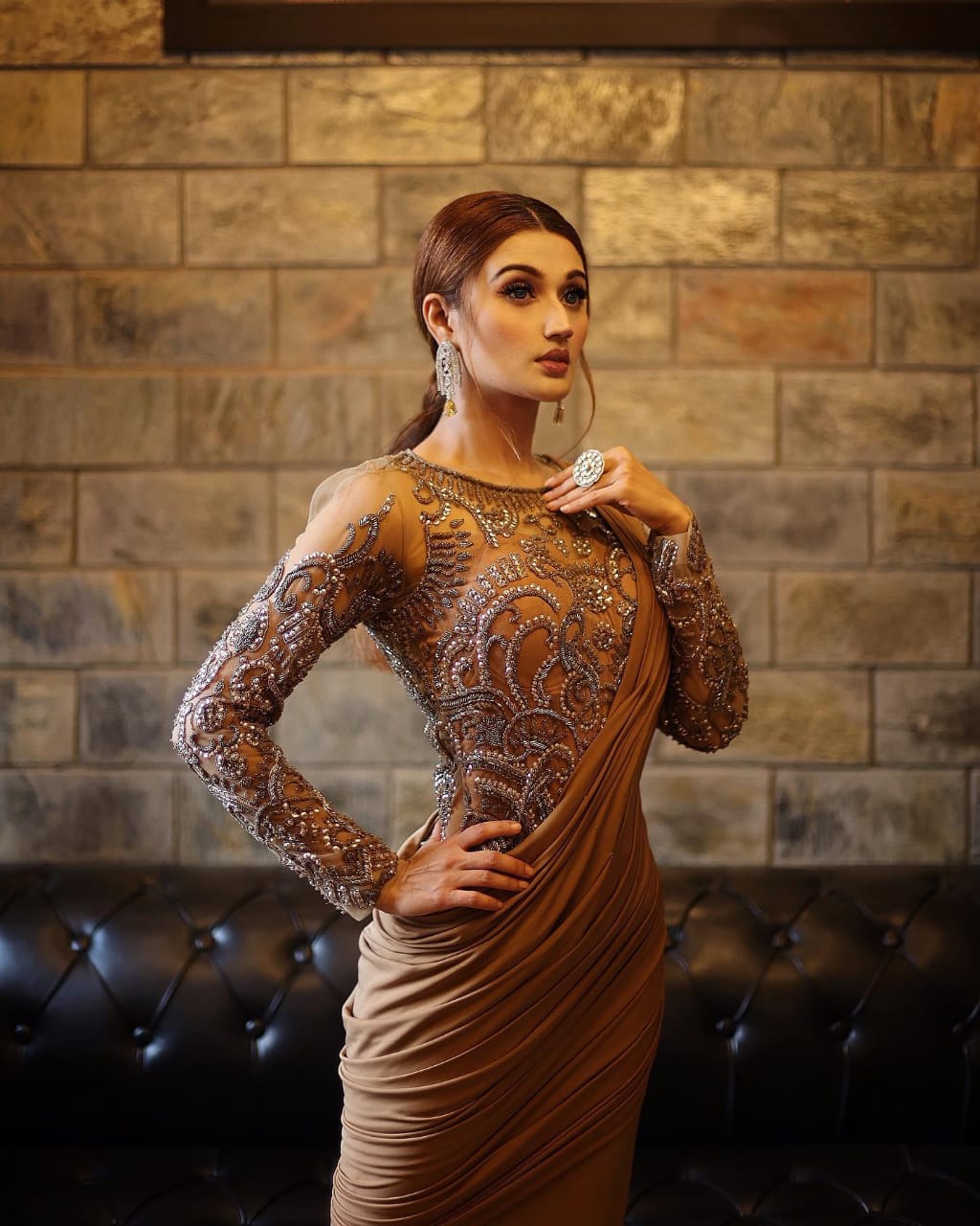 Crystal Embroidered Saree With Blouse