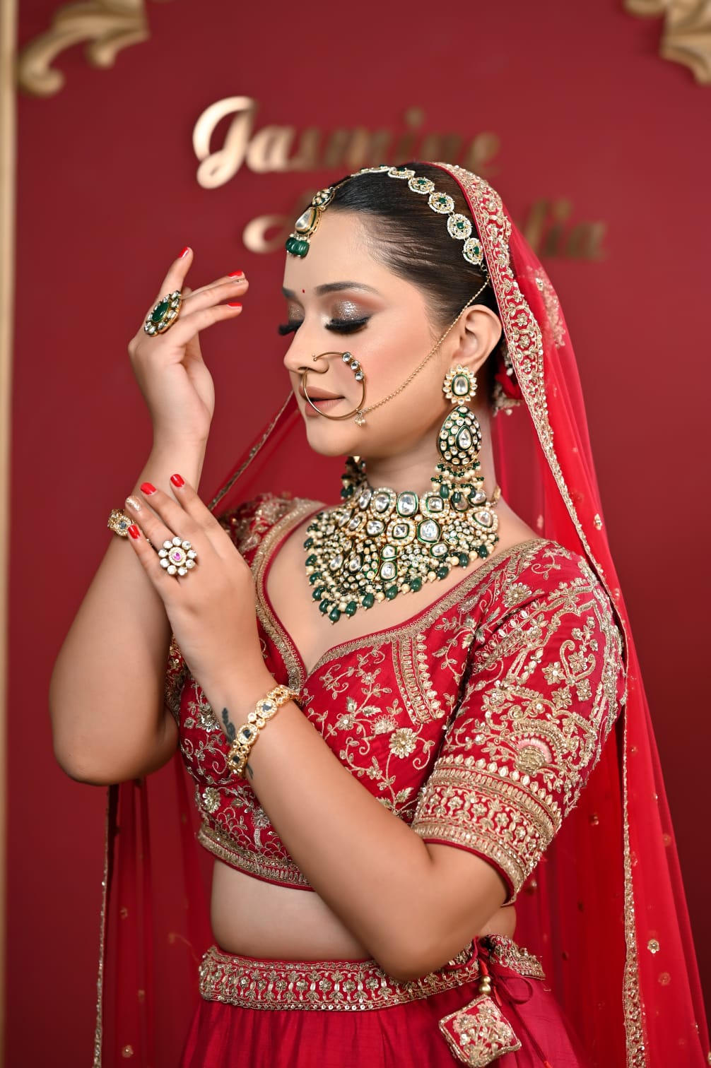 Red Raw Silk Embellished Lehenga Set
