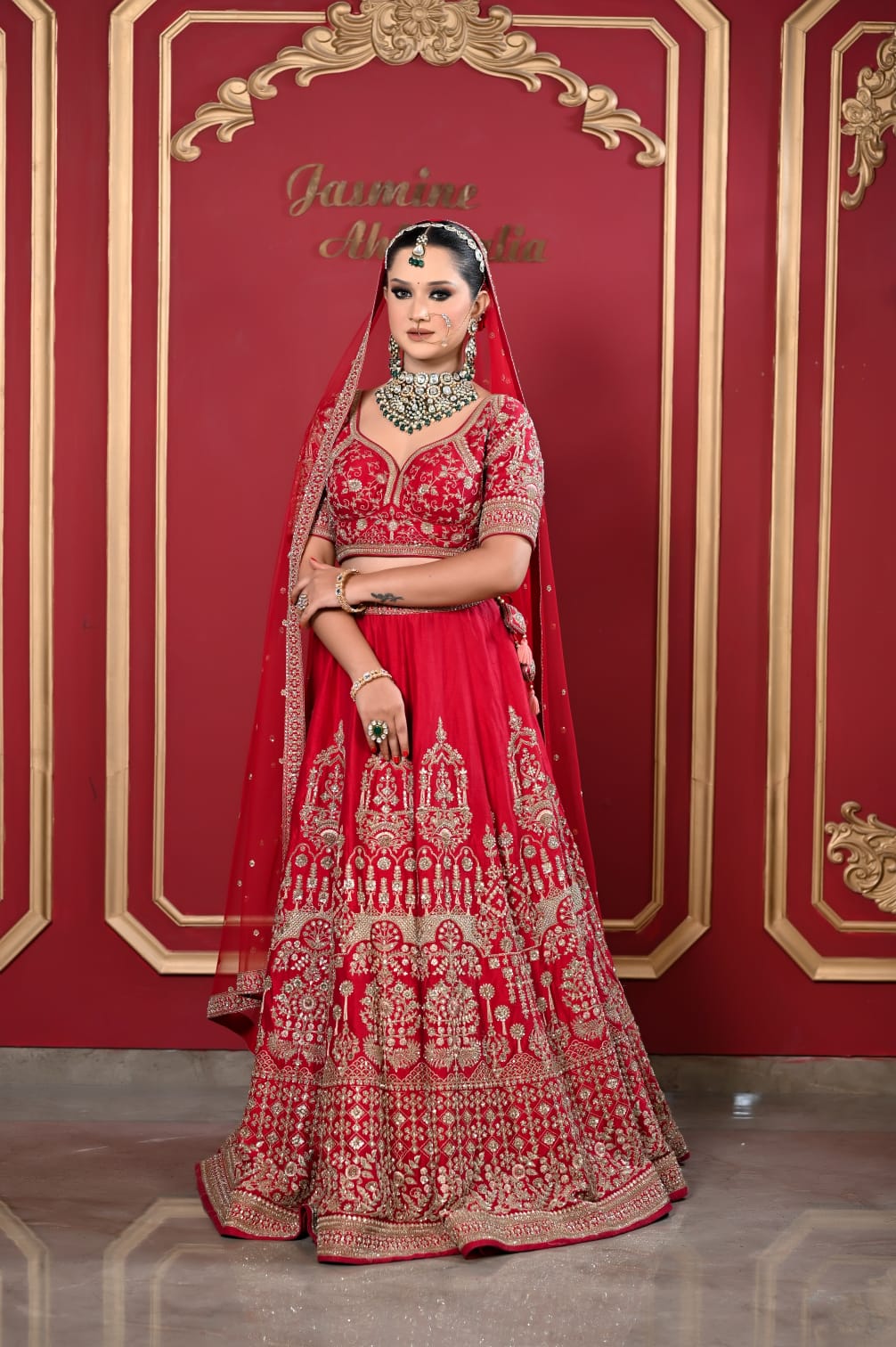 Red Raw Silk Embellished Lehenga Set