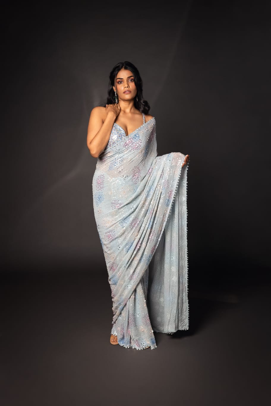 Sky blue Georgette Embroidered Saree
