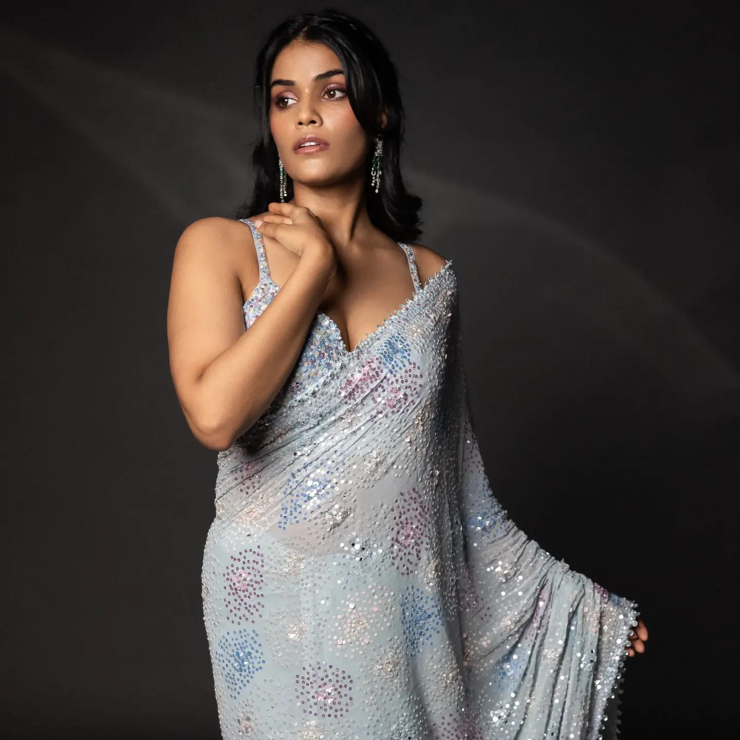 Sky blue Georgette Embroidered Saree