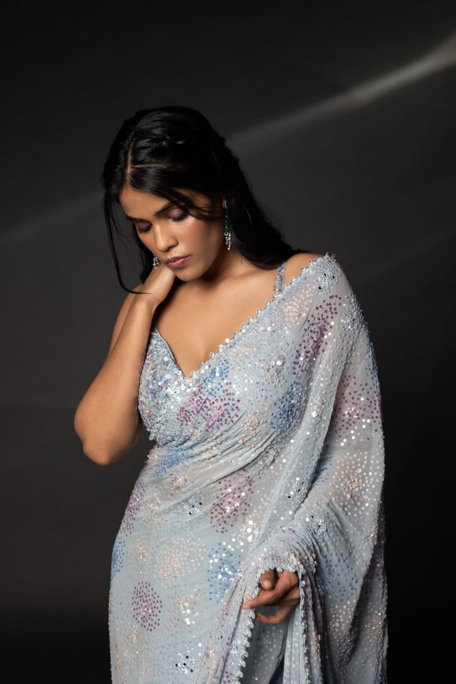 Sky blue Georgette Embroidered Saree