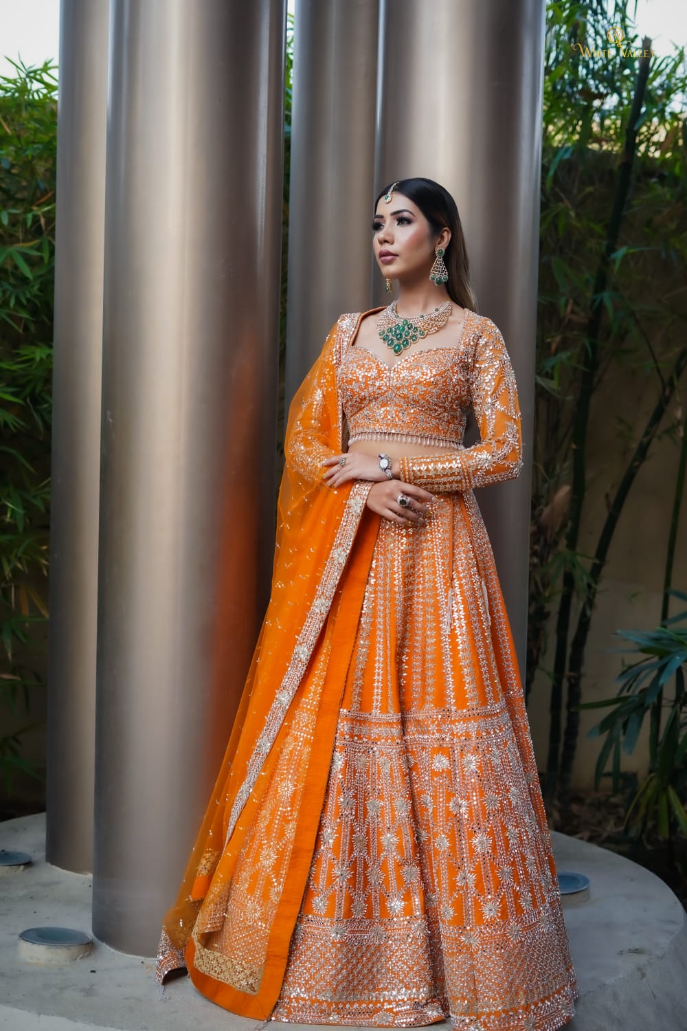 Blunt Orange Raw Silk Embroidery Sequin And Beads Sweetheart Neck Lehenga Set For Women