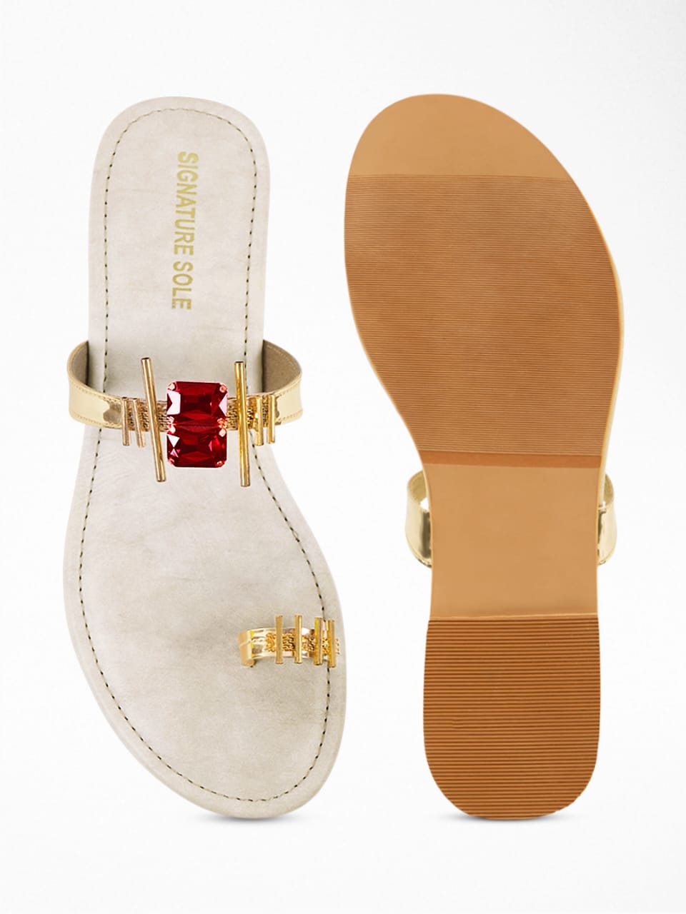 Signature Sole Golden Toe Ring Flats