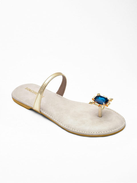 Signature Sole Golden Toe Ring Flats