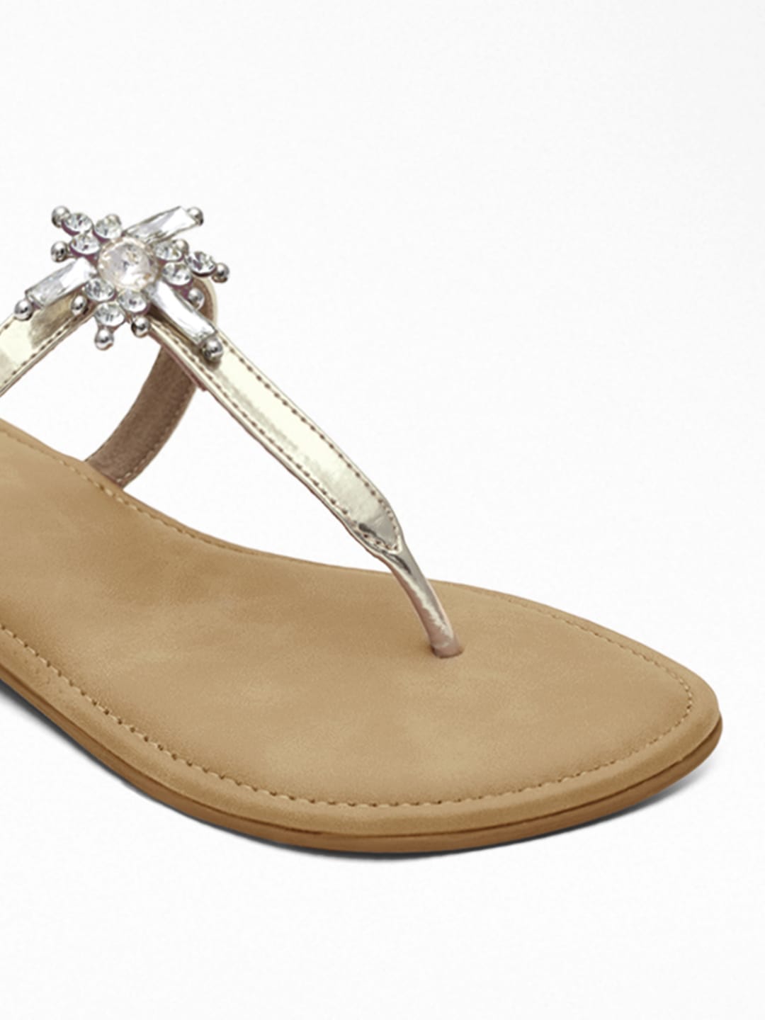 Embellished Gold T Strap Sandal