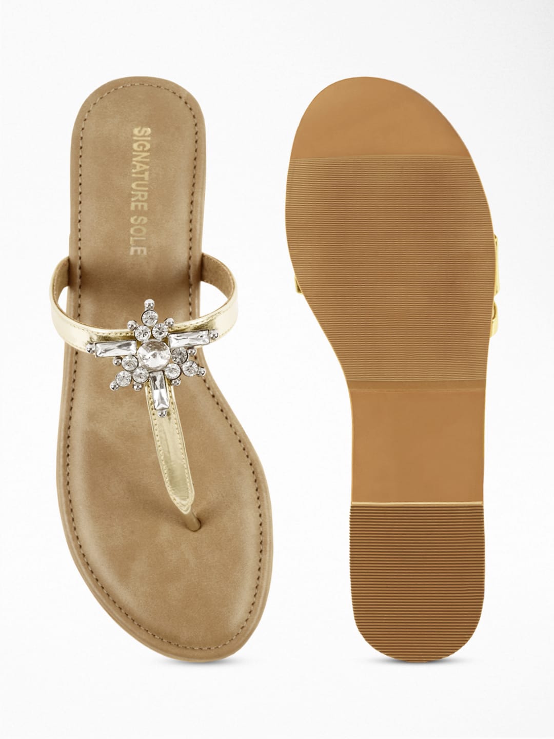 Embellished Gold T Strap Sandal