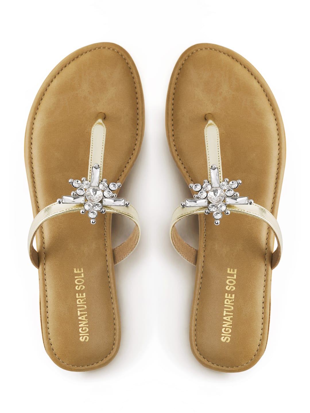 Embellished Gold T Strap Sandal