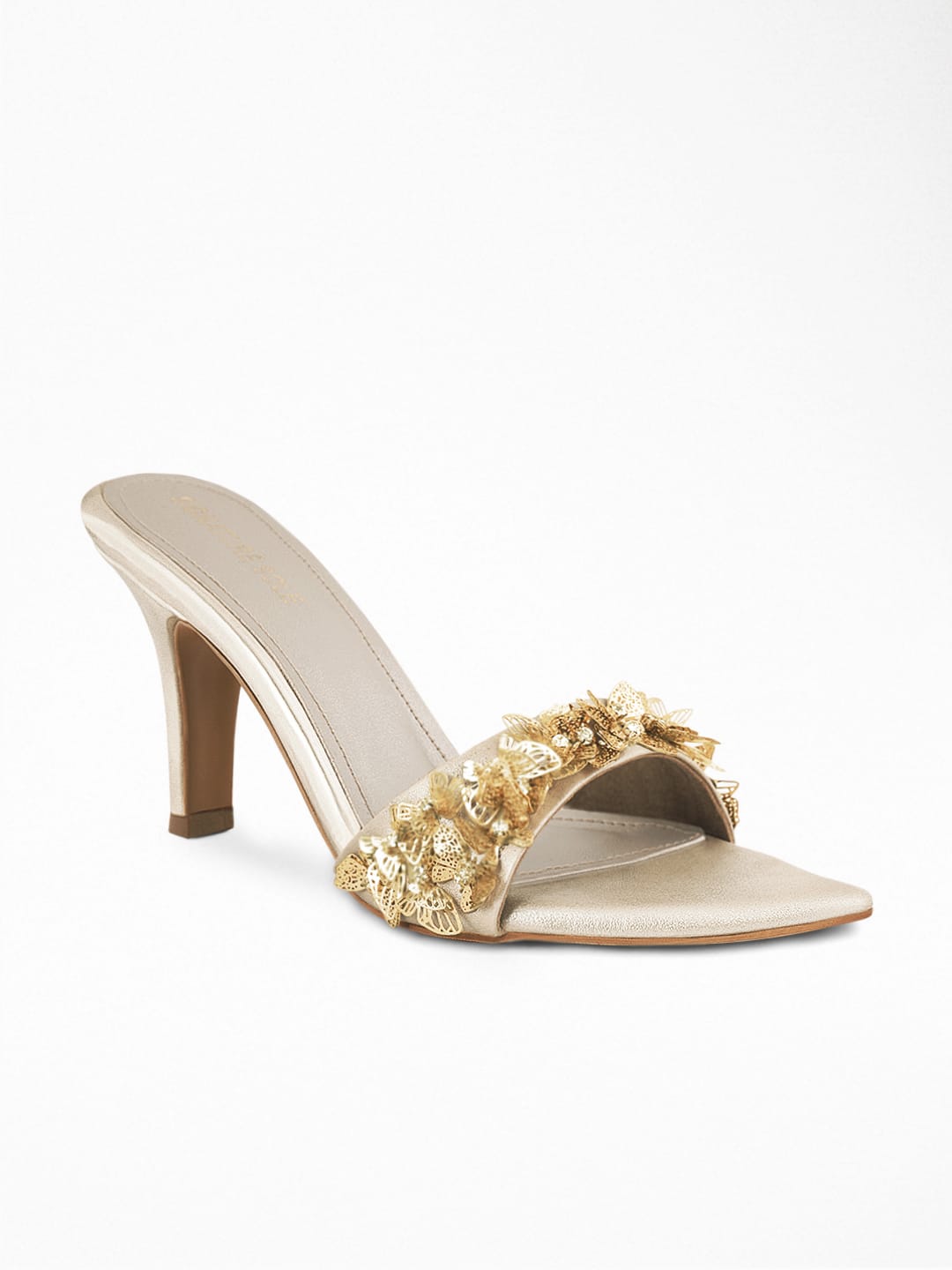 Gold Metallic Butterflies Hand Embroidered Heel