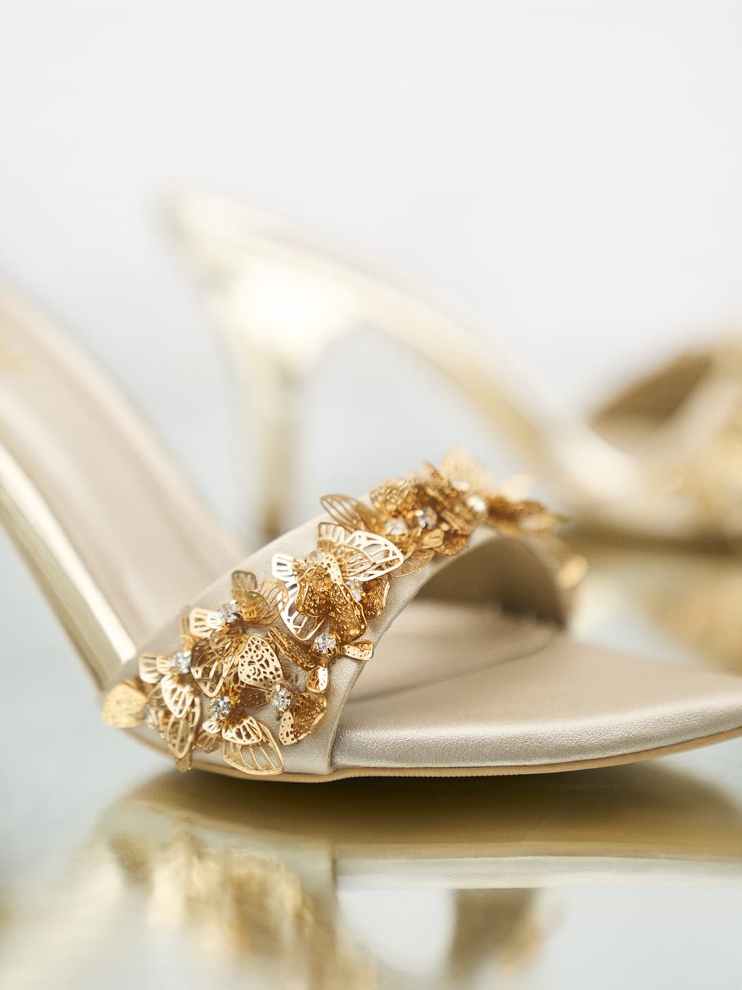 Gold Metallic Butterflies Hand Embroidered Heel