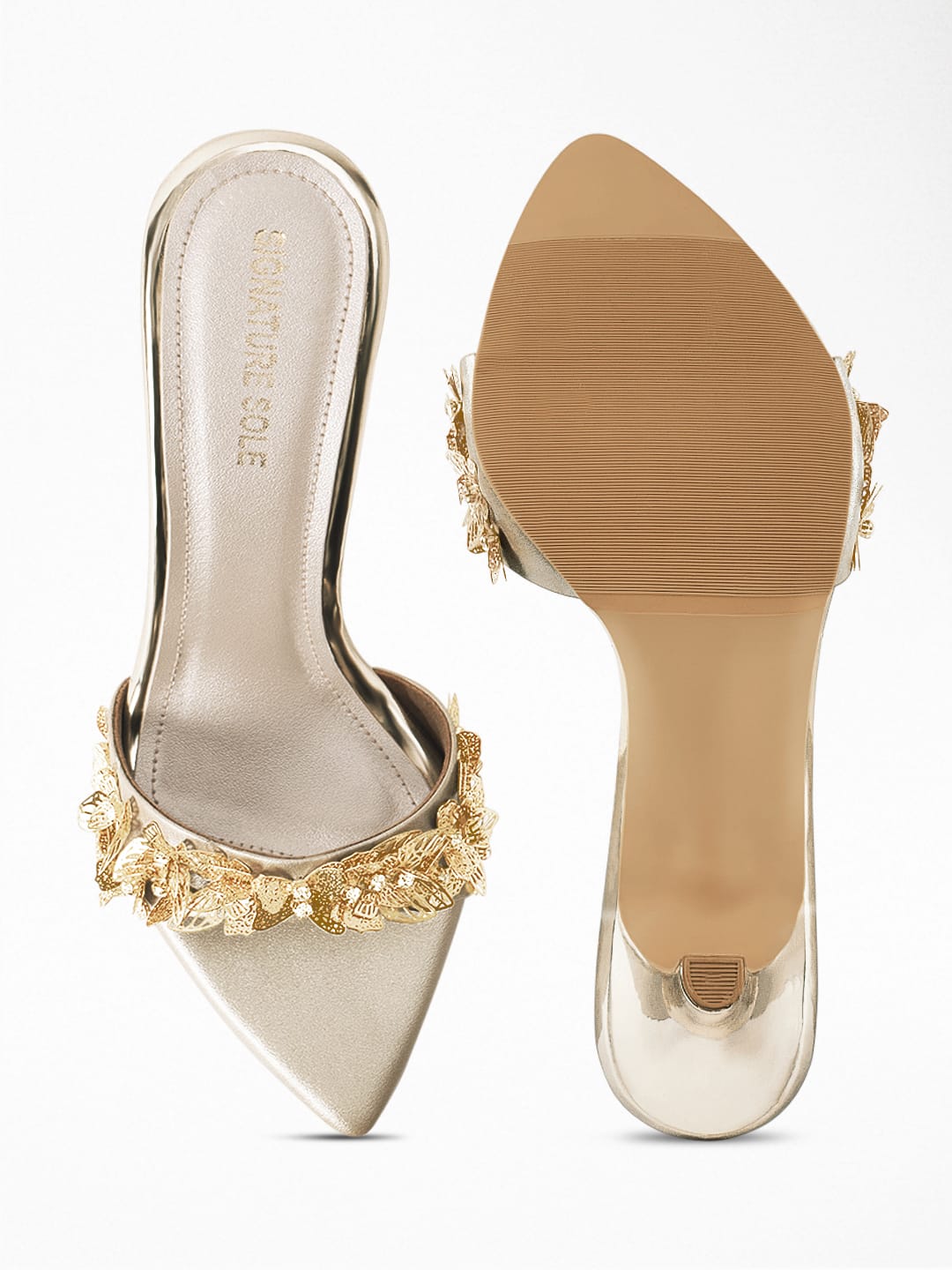 Gold Metallic Butterflies Hand Embroidered Heel