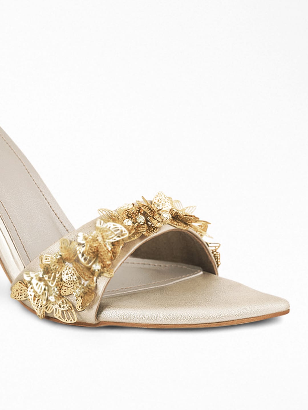 Gold Metallic Butterflies Hand Embroidered Heel