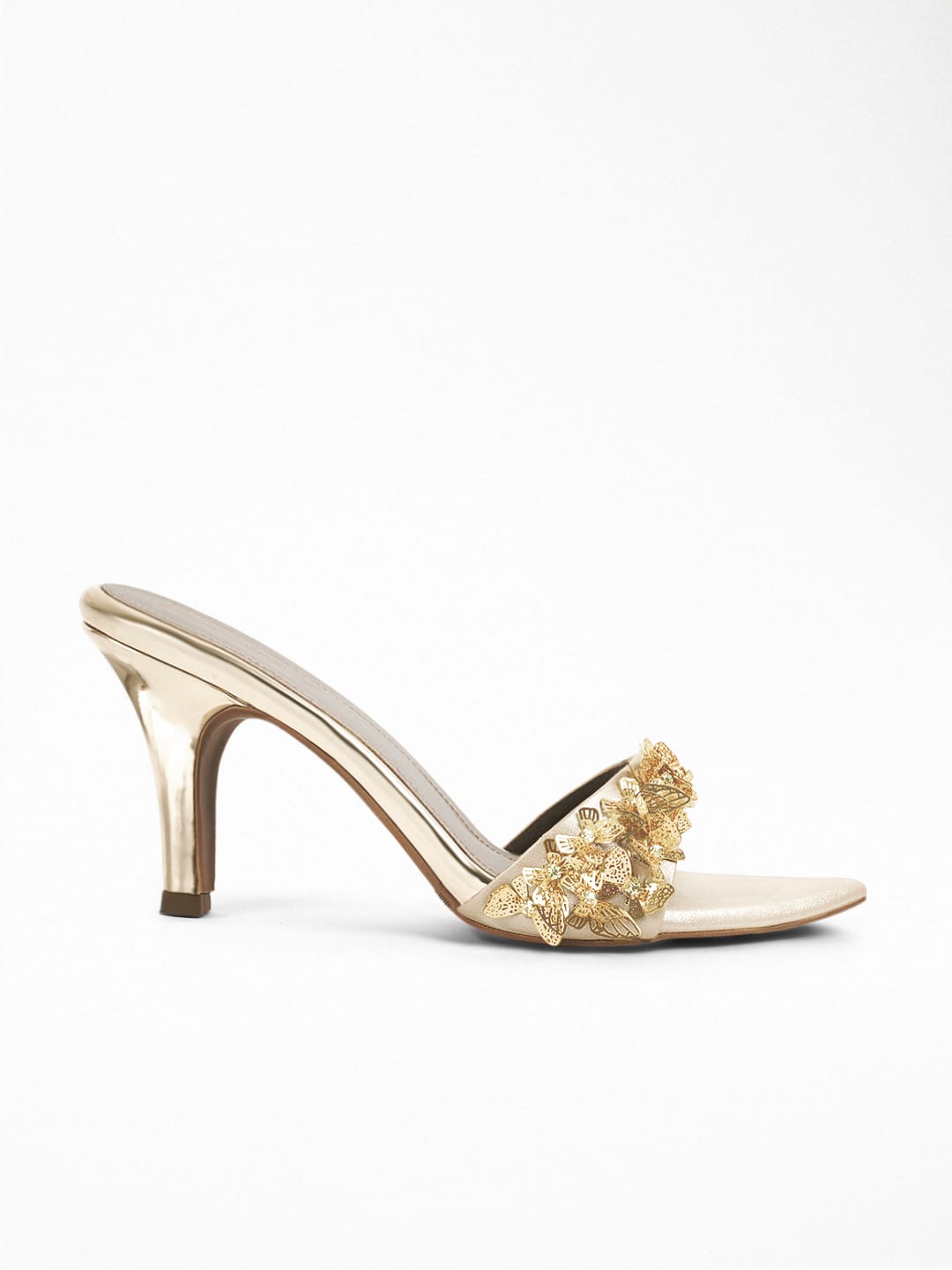 Gold Metallic Butterflies Hand Embroidered Heel