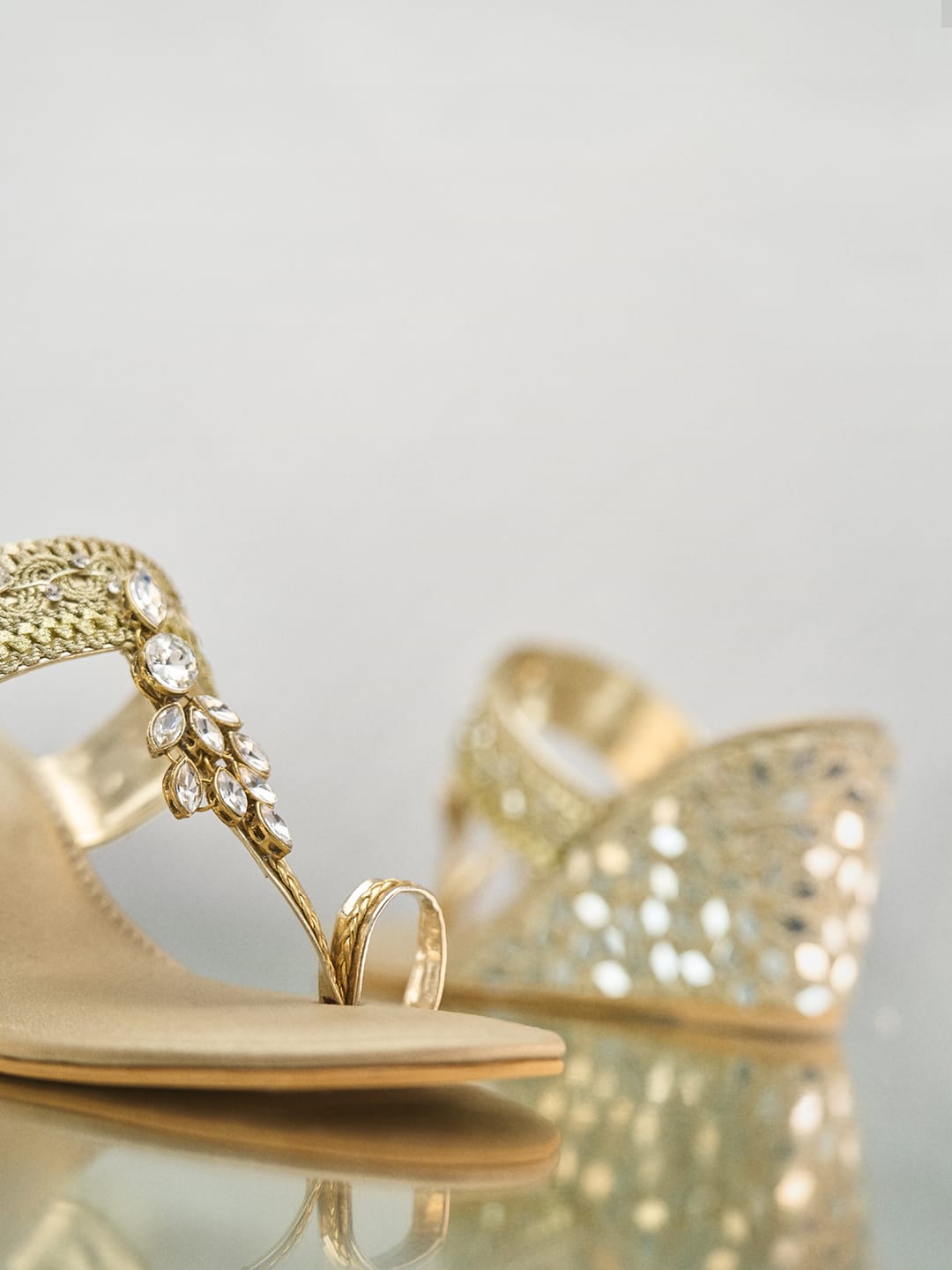 Mirror Encrusted Gold Wedge Heel