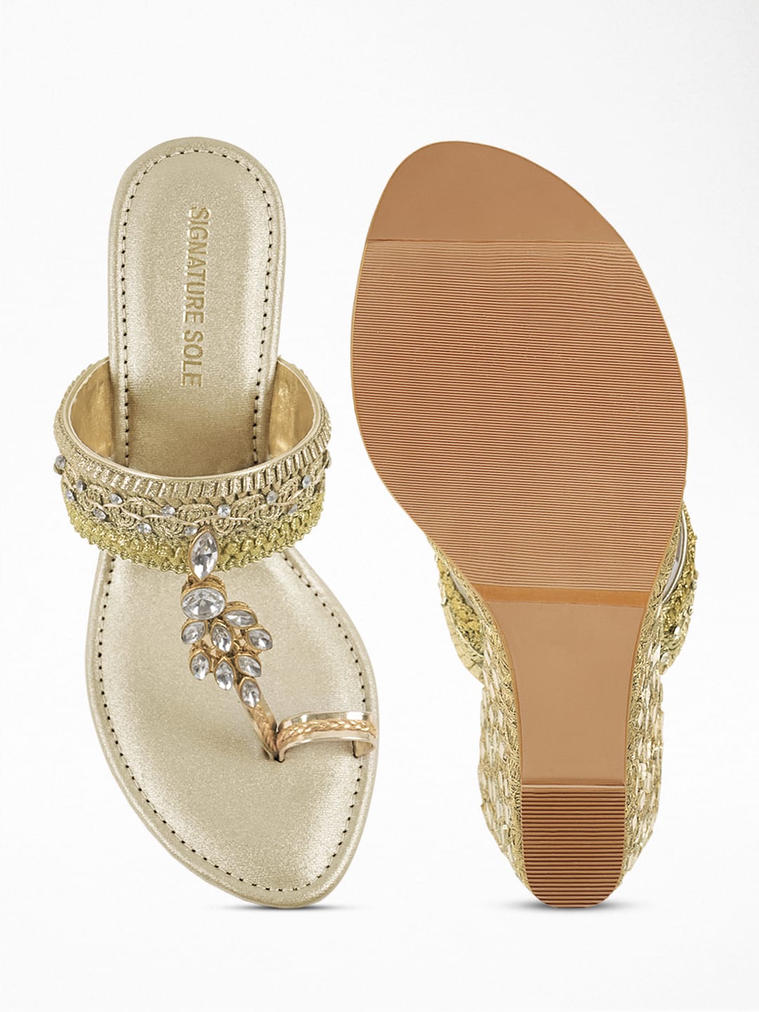 Mirror Encrusted Gold Wedge Heel