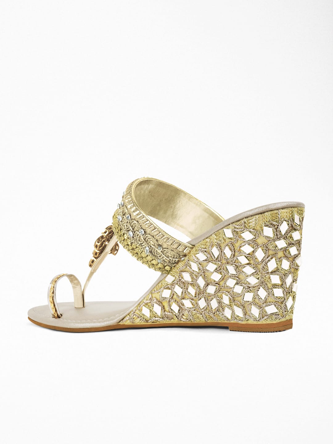 Mirror Encrusted Gold Wedge Heel