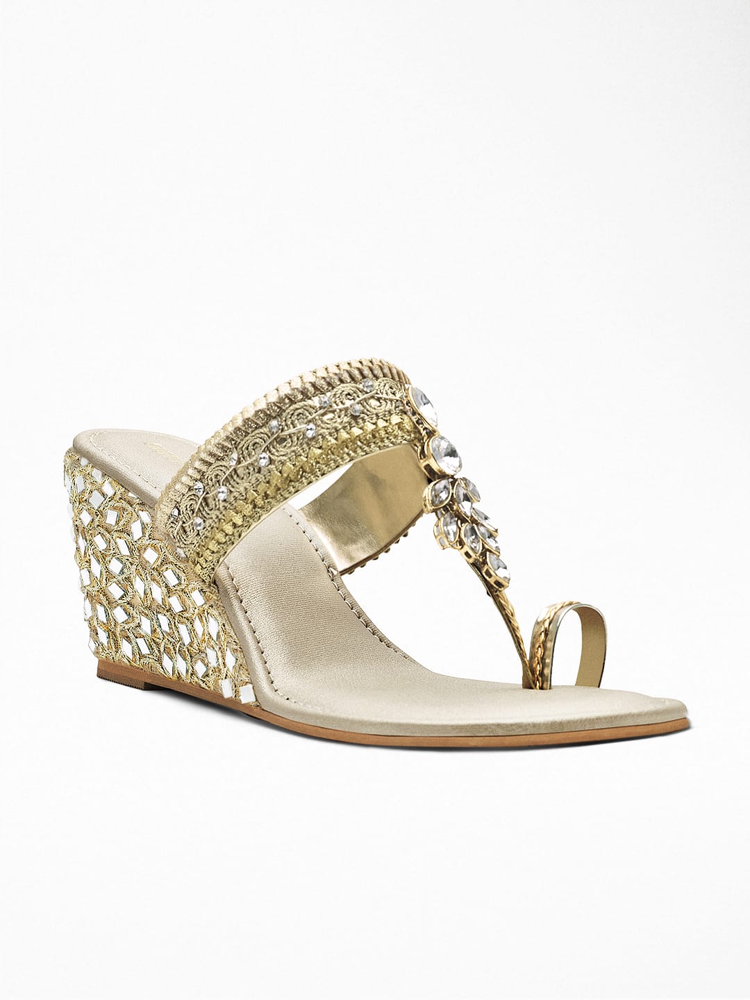 Mirror Encrusted Gold Wedge Heel