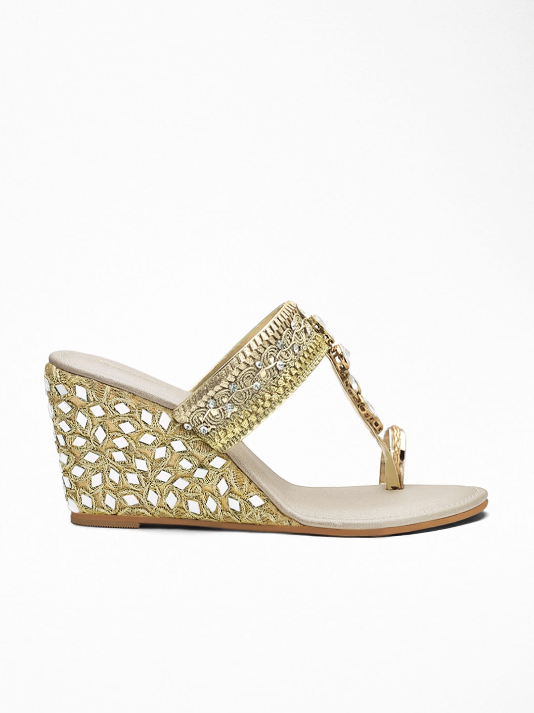 Mirror Encrusted Gold Wedge Heel