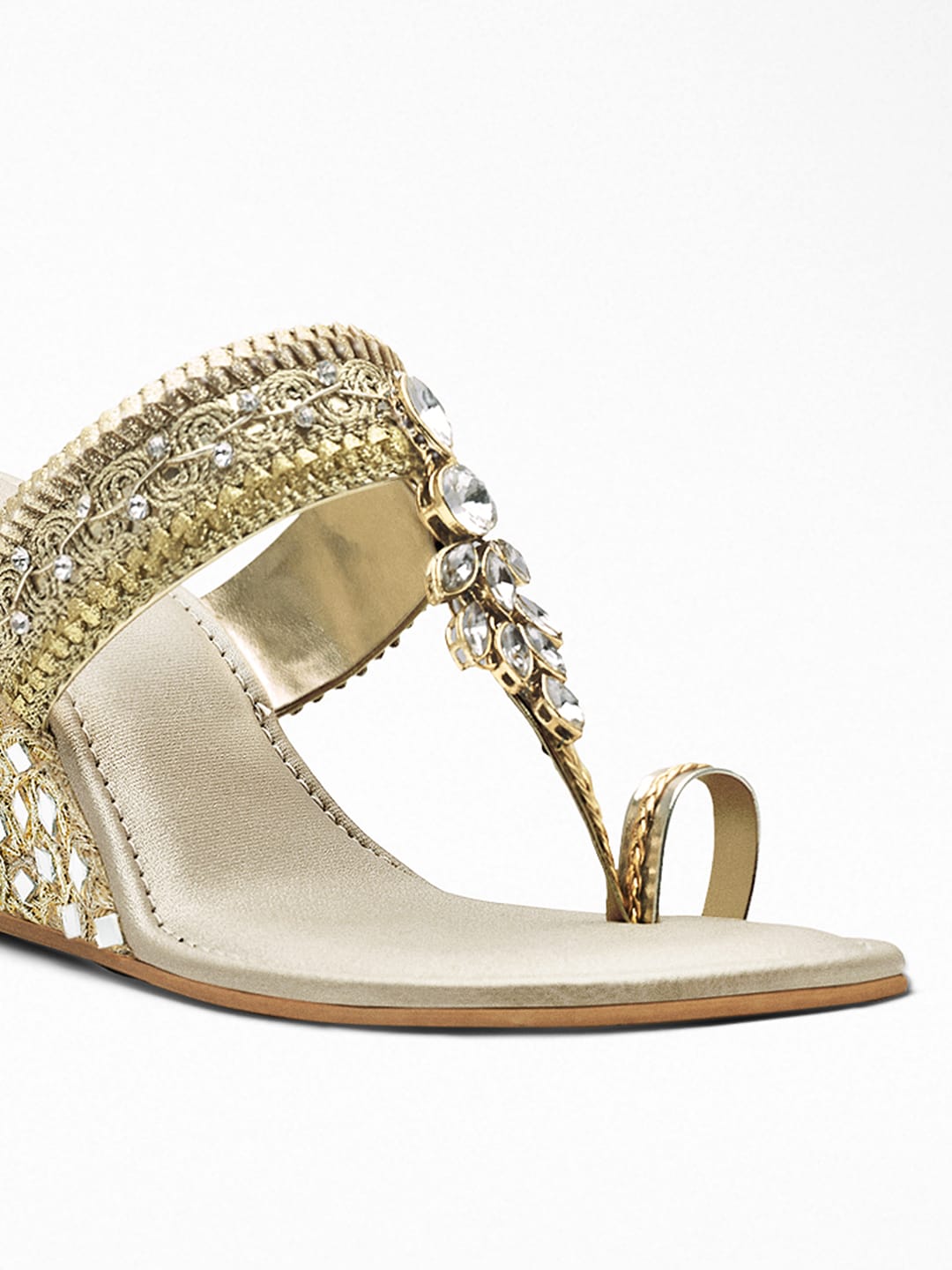 Mirror Encrusted Gold Wedge Heel