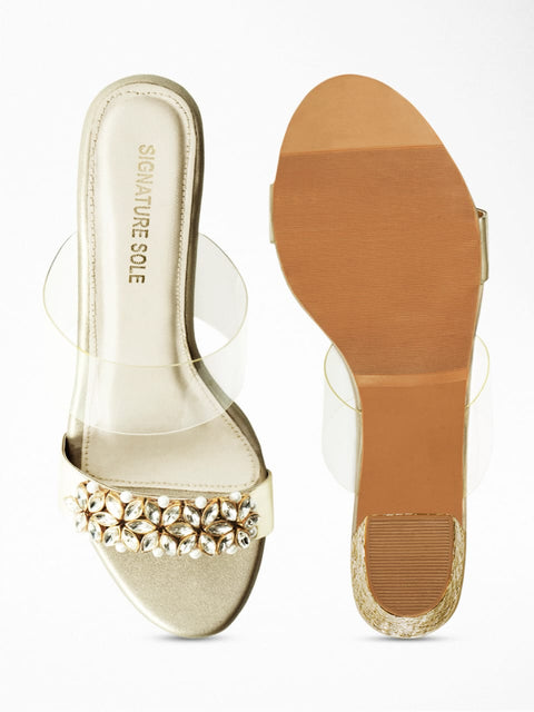 Embellished Gold Strap Heel