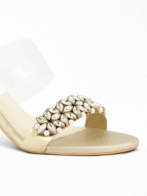 Embellished Gold Strap Heel