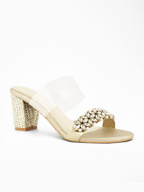 Embellished Gold Strap Heel