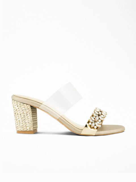 Embellished Gold Strap Heel