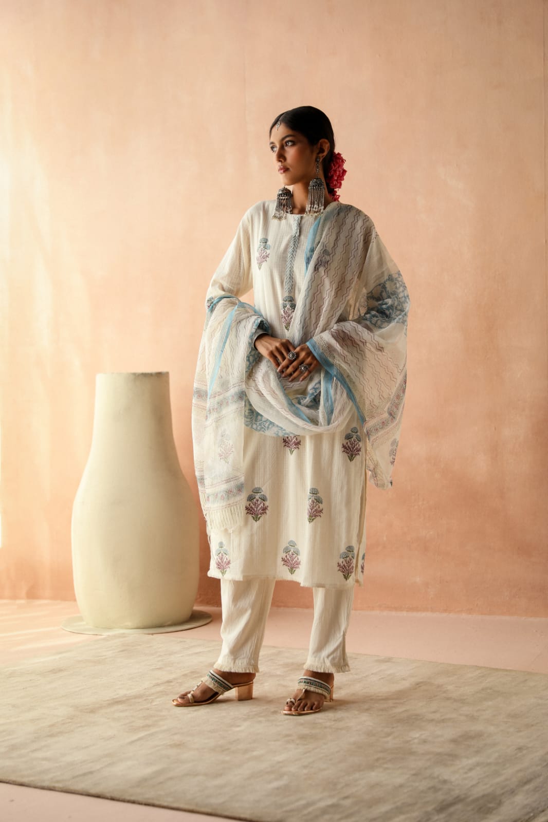 HERITAGE INDIA - HAND BLOCK PRINTED COTTON SUIT SET (WITH PANTS & DUPATTA)