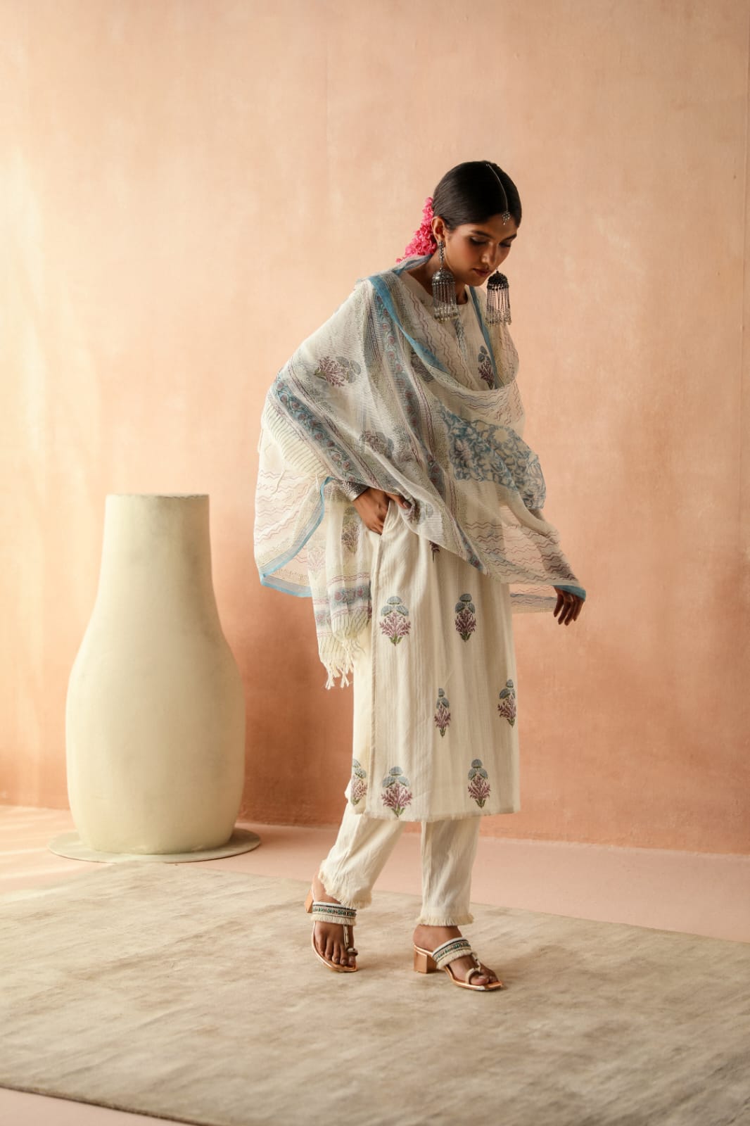 HERITAGE INDIA - HAND BLOCK PRINTED COTTON SUIT SET (WITH PANTS & DUPATTA)