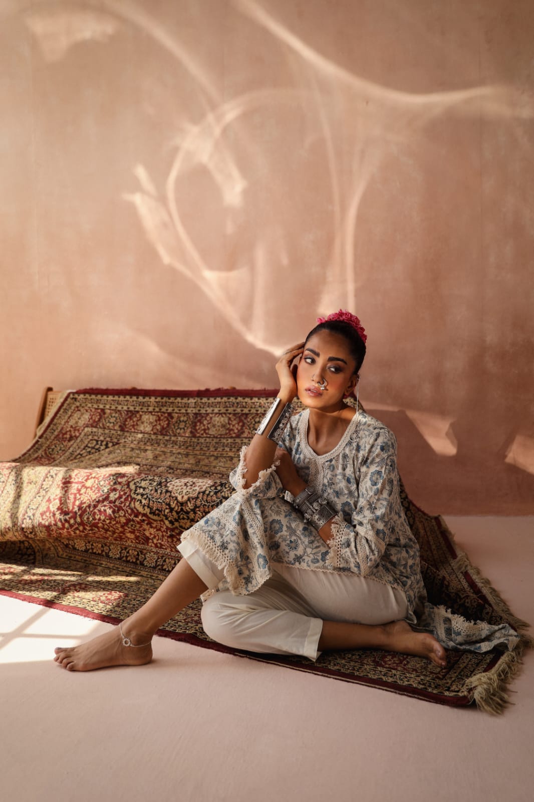 HERITAGE INDIA - HAND BLOCK PRINTED STRAIGHT COTTON KURTA SET (WITH PANT & DUPATTA)