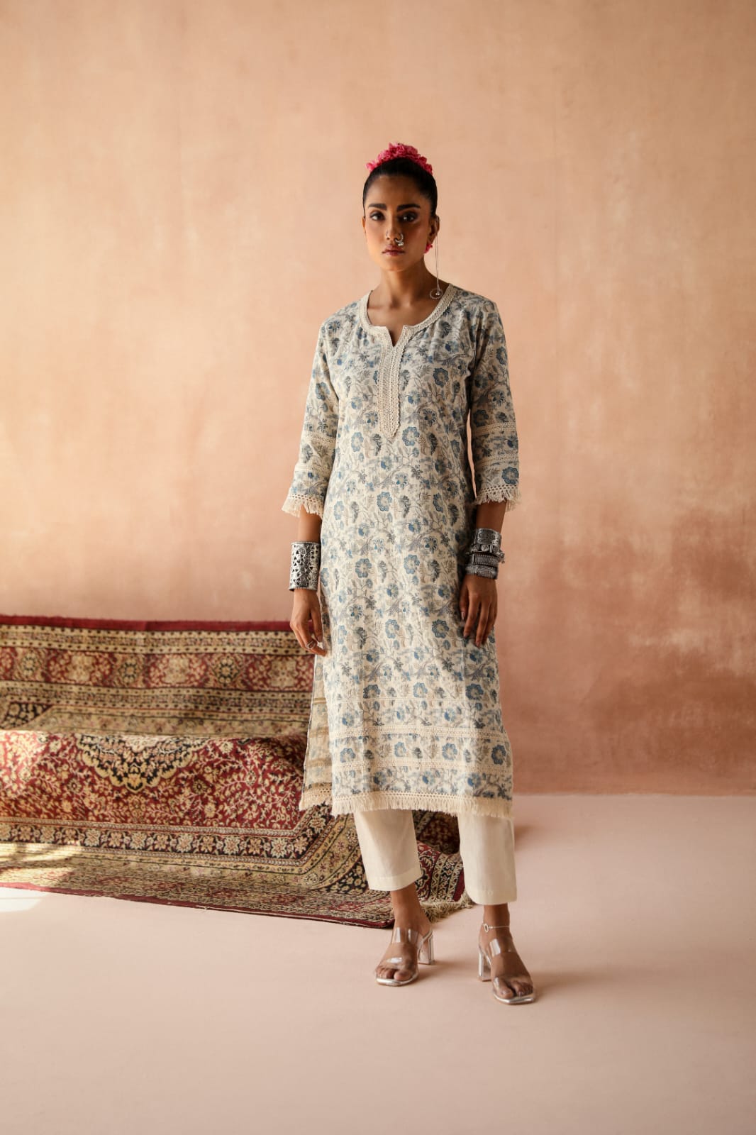 HERITAGE INDIA - HAND BLOCK PRINTED STRAIGHT COTTON KURTA SET (WITH PANT & DUPATTA)