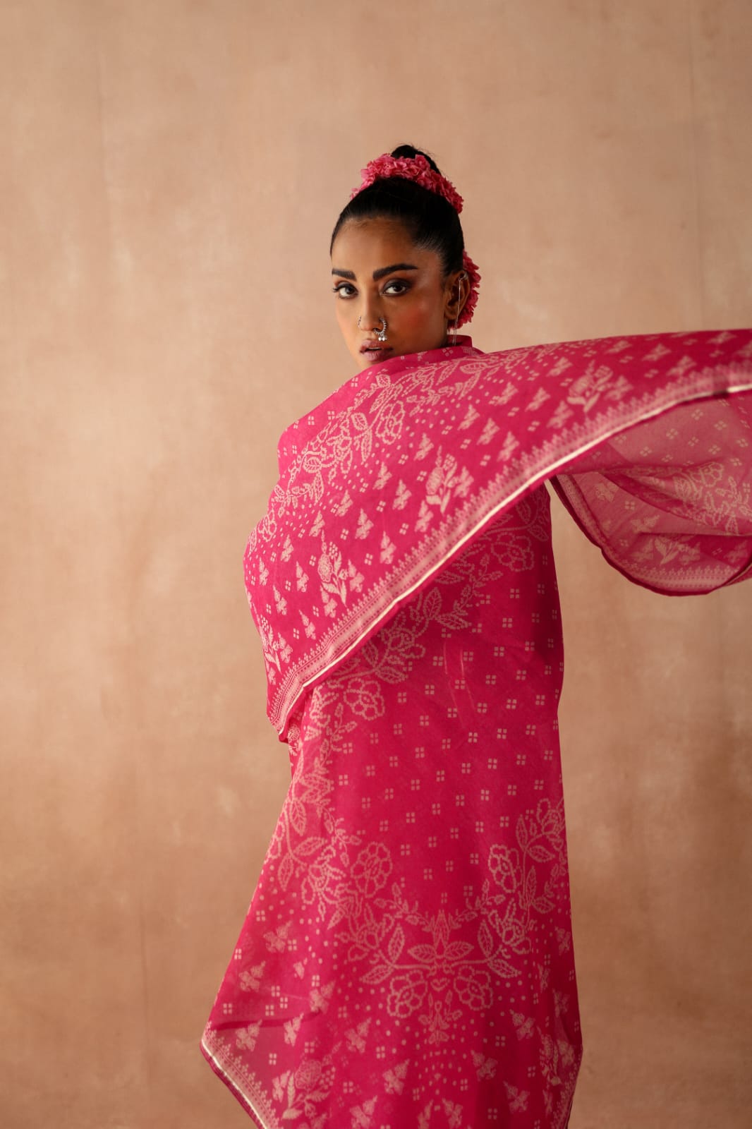 HERITAGE INDIA - PINK CHANDERI SUIT SET (WITH PANTS & DUPATTA)