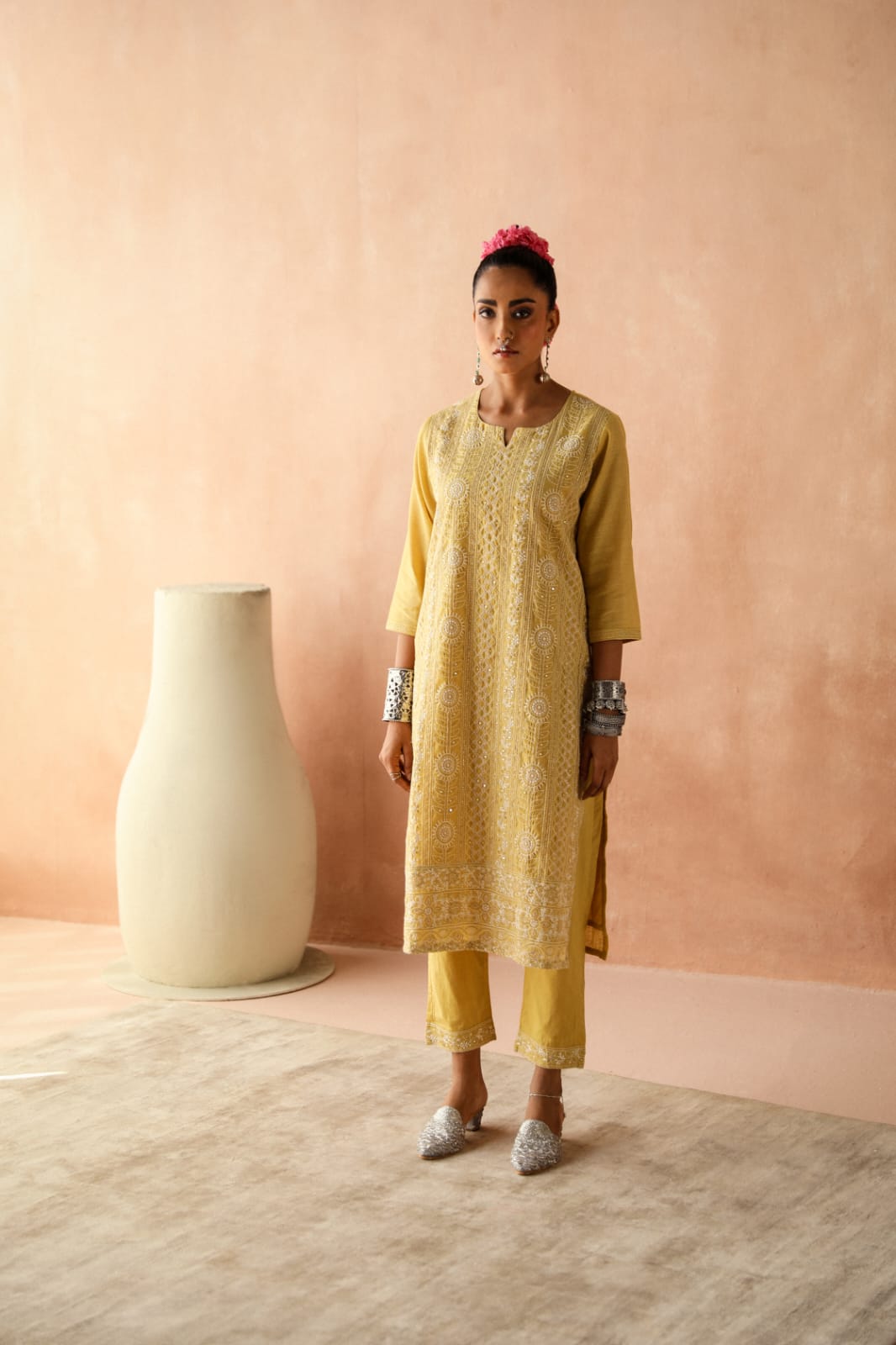 HERITAGE INDIA - YELLOW CHIKANKARI SUIT SET (WITH PANTS)