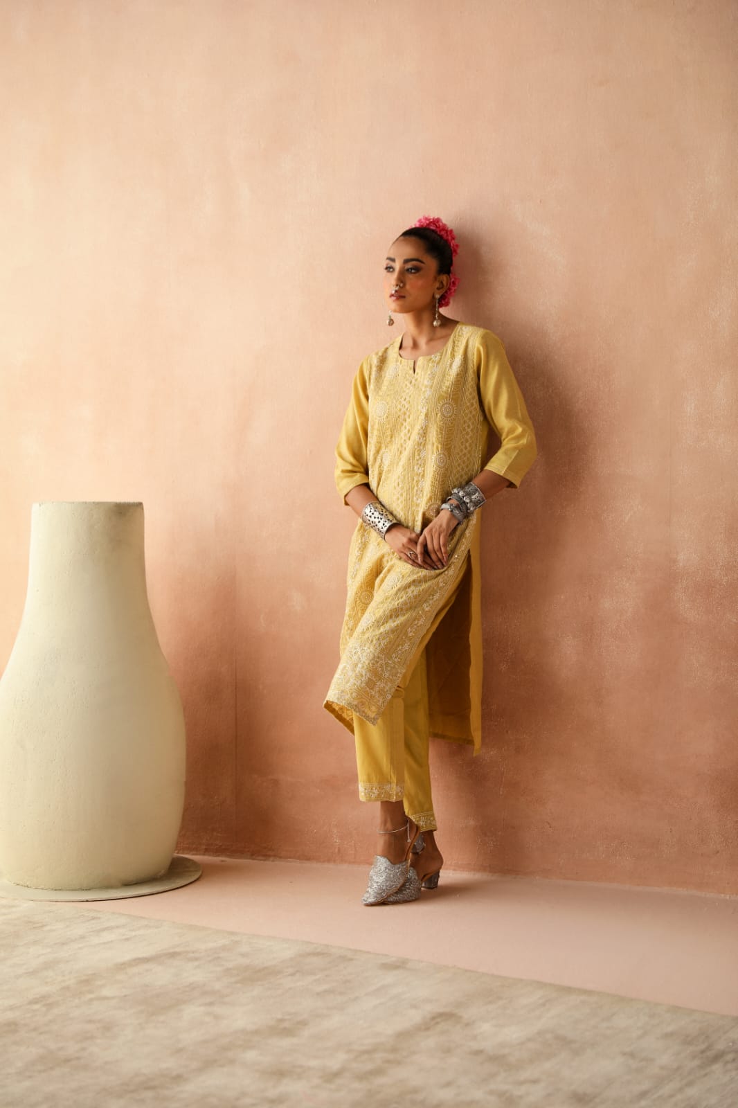 HERITAGE INDIA - YELLOW CHIKANKARI SUIT SET (WITH PANTS)