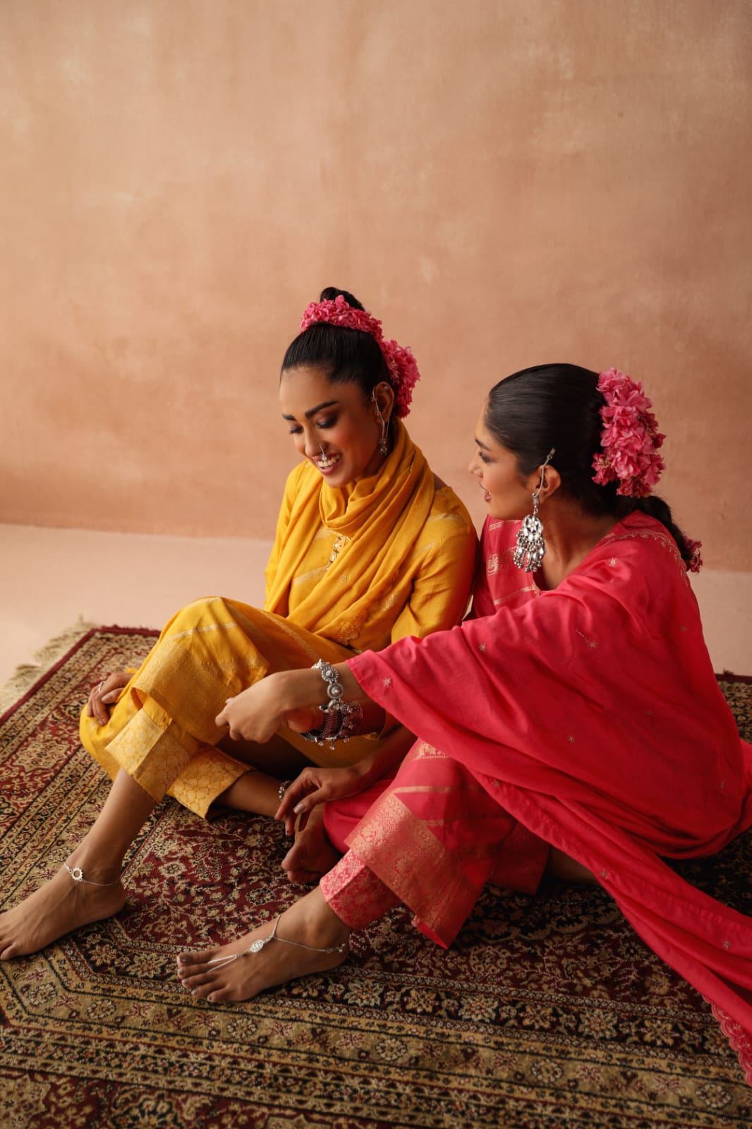 HERITAGE INDIA - PINK SILK JACQUARD SUIT SET (WITH PANTS & DUPATTA)