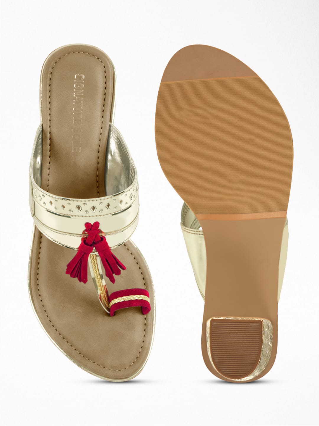 Embellished Metallic Gold Block Heel