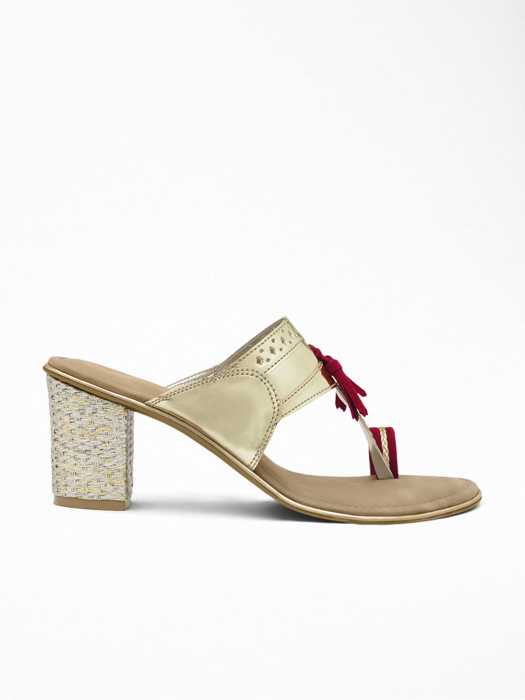Embellished Metallic Gold Block Heel