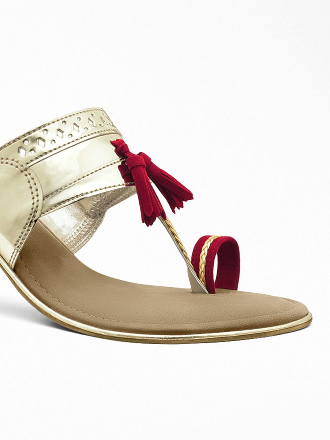 Embellished Metallic Gold Block Heel