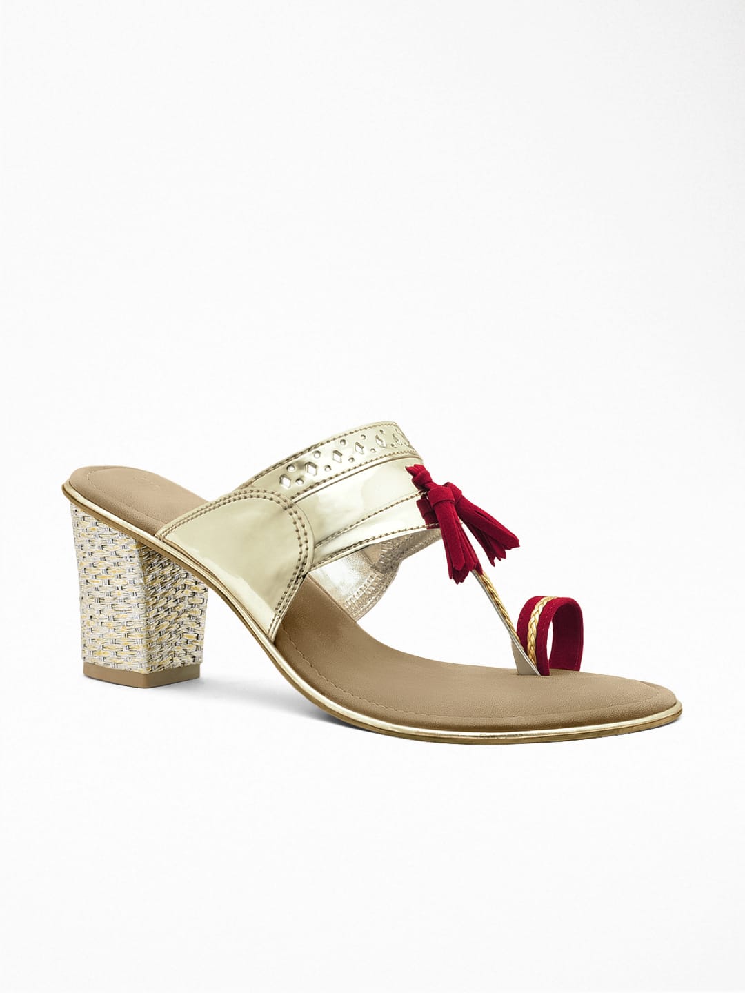 Embellished Metallic Gold Block Heel