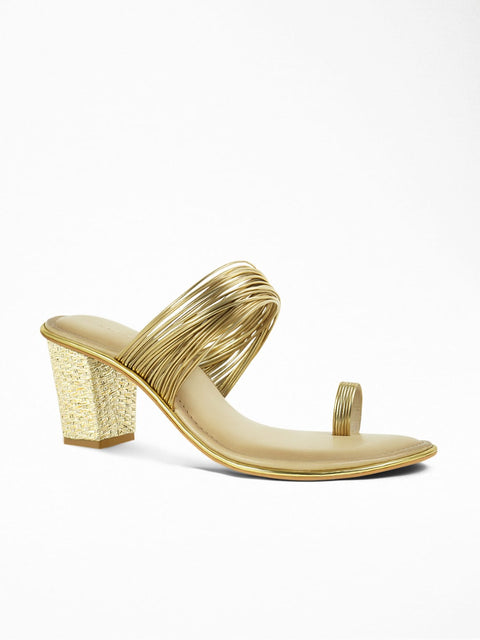 Gold Metallic Block Heel