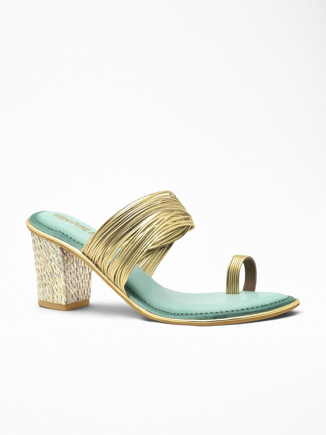 Gold Metallic Strap Block Heel