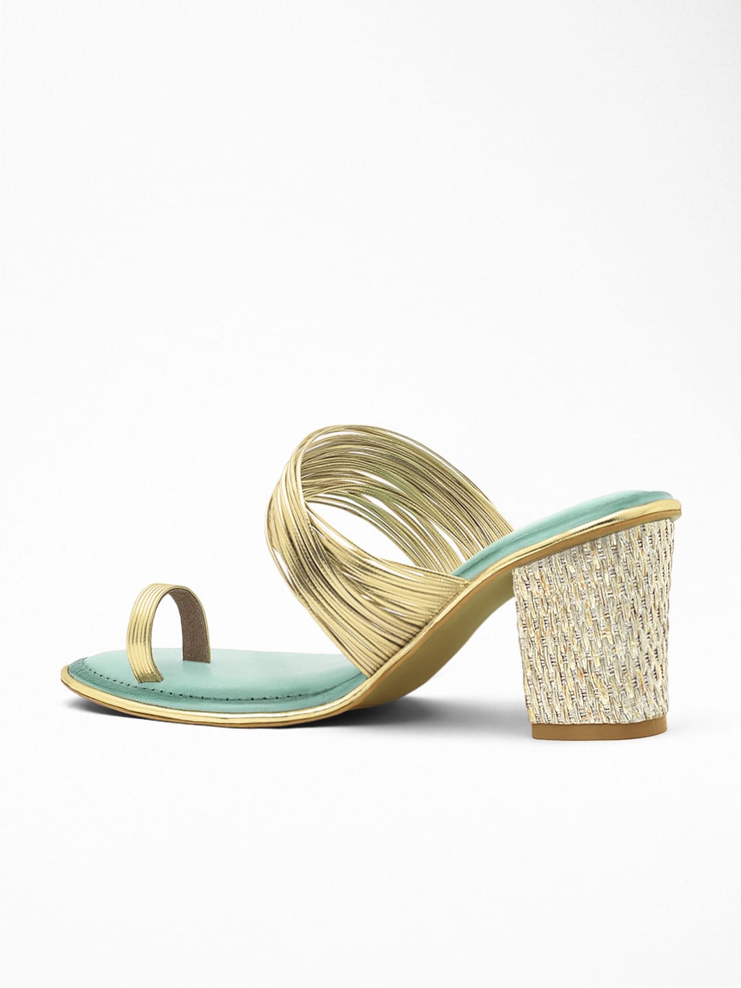 Gold Metallic Strap Block Heel