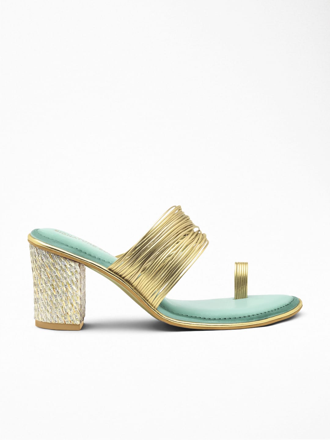 Gold Metallic Strap Block Heel