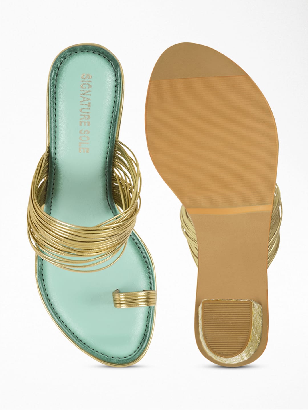 Gold Metallic Strap Block Heel