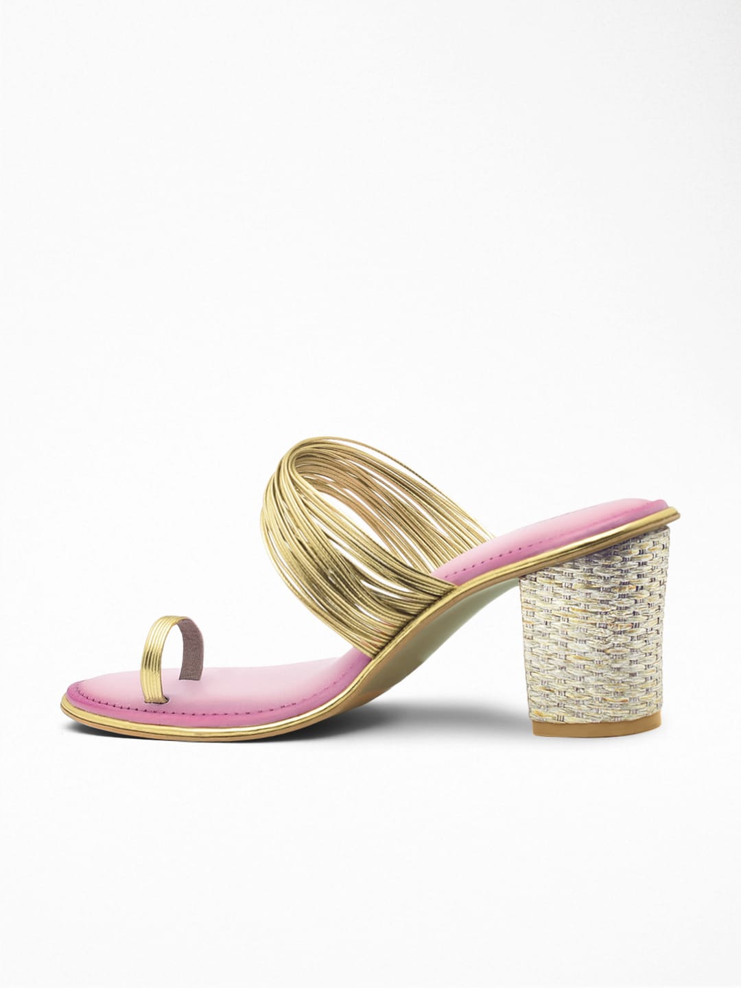 Gold Metallic Strap Block Heel