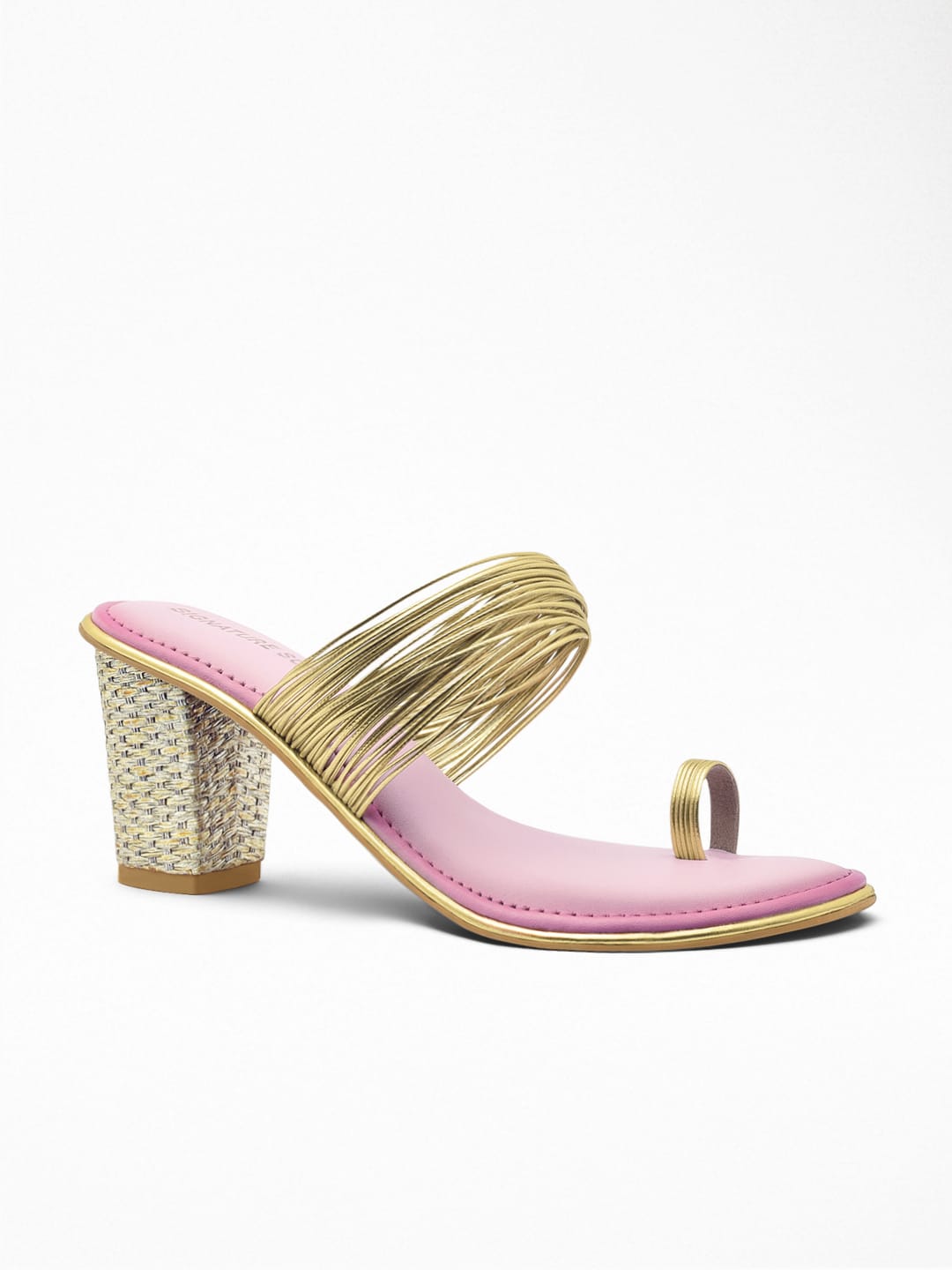 Gold Metallic Strap Block Heel