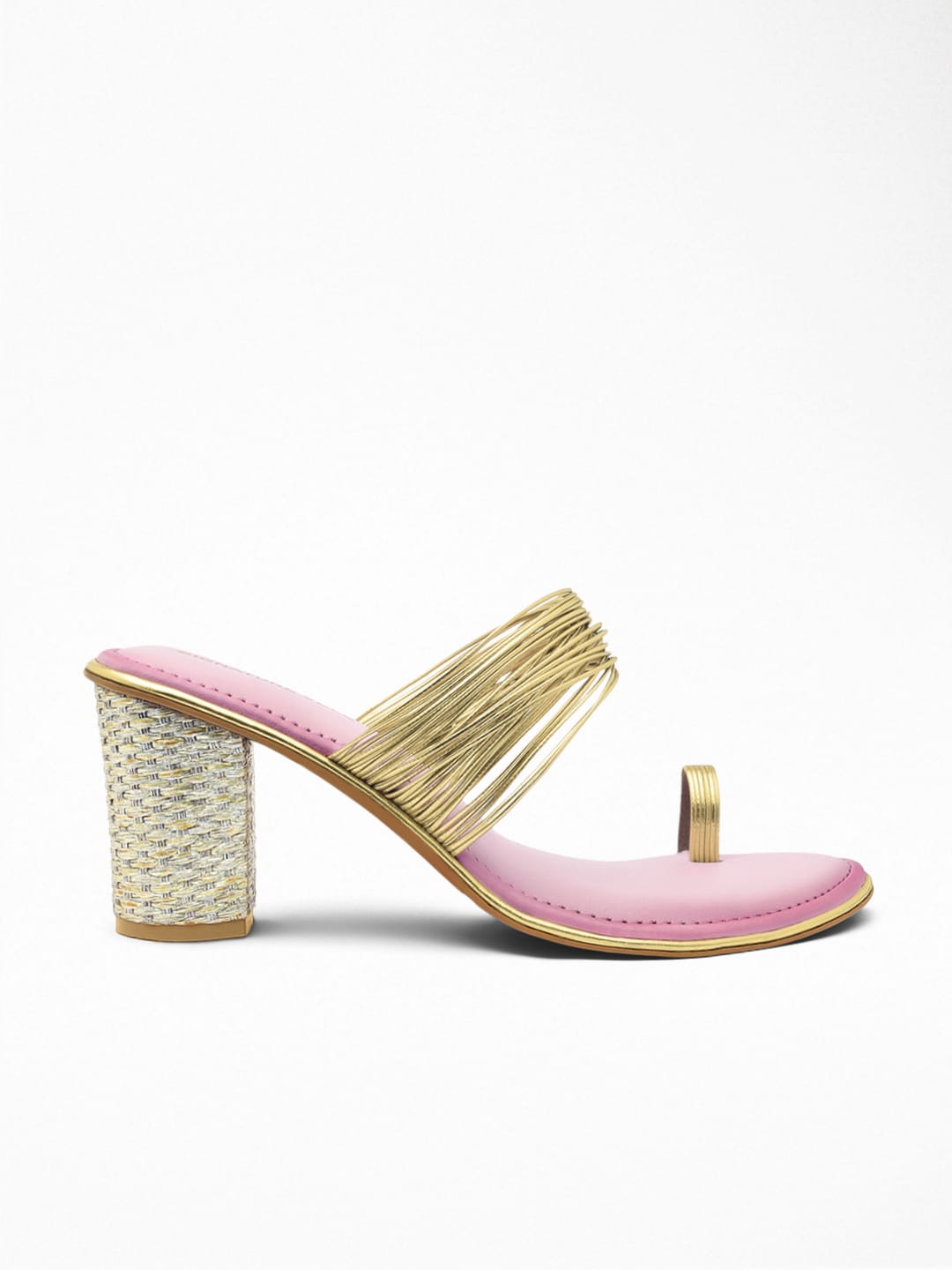 Gold Metallic Strap Block Heel