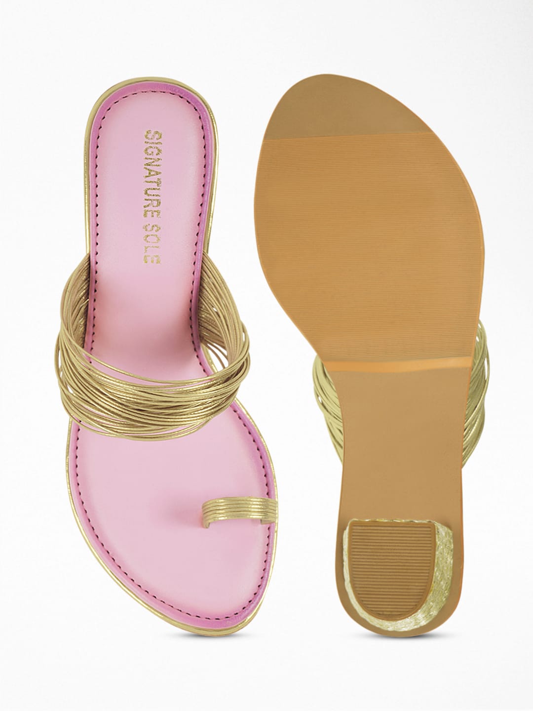 Gold Metallic Strap Block Heel