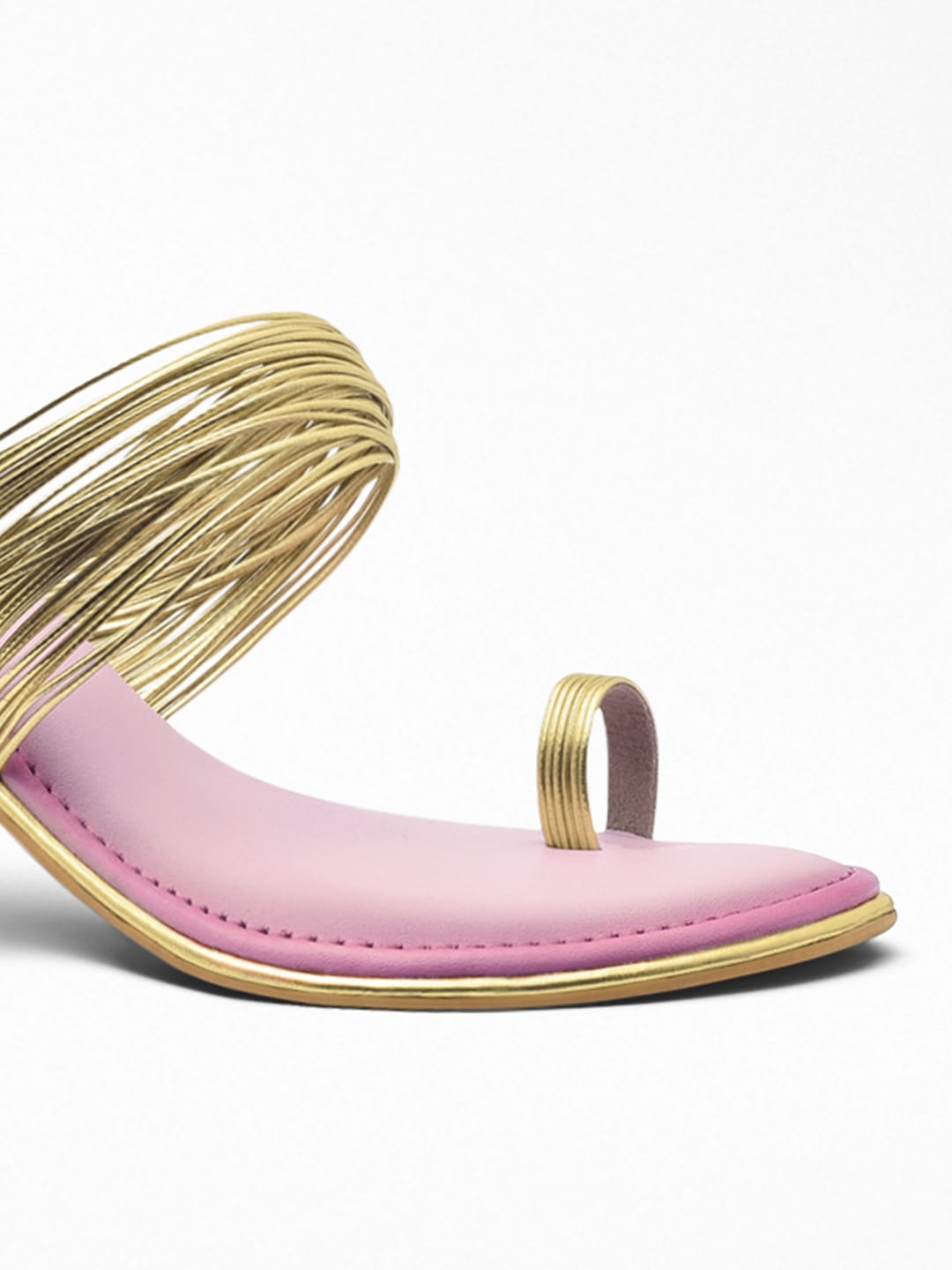 Gold Metallic Strap Block Heel